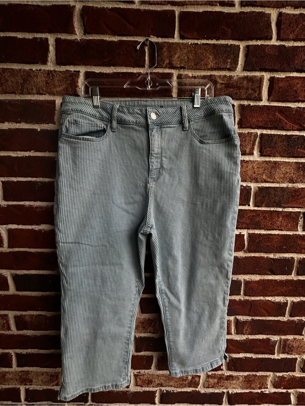 St. John's Bay Blue and Cream Striped Denim Capris